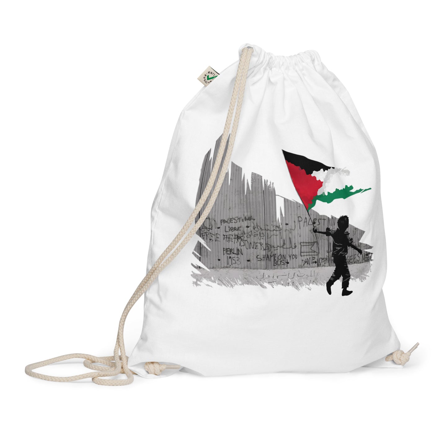 Freedom Knows No Walls | Organic Cotton Drawstring Bag