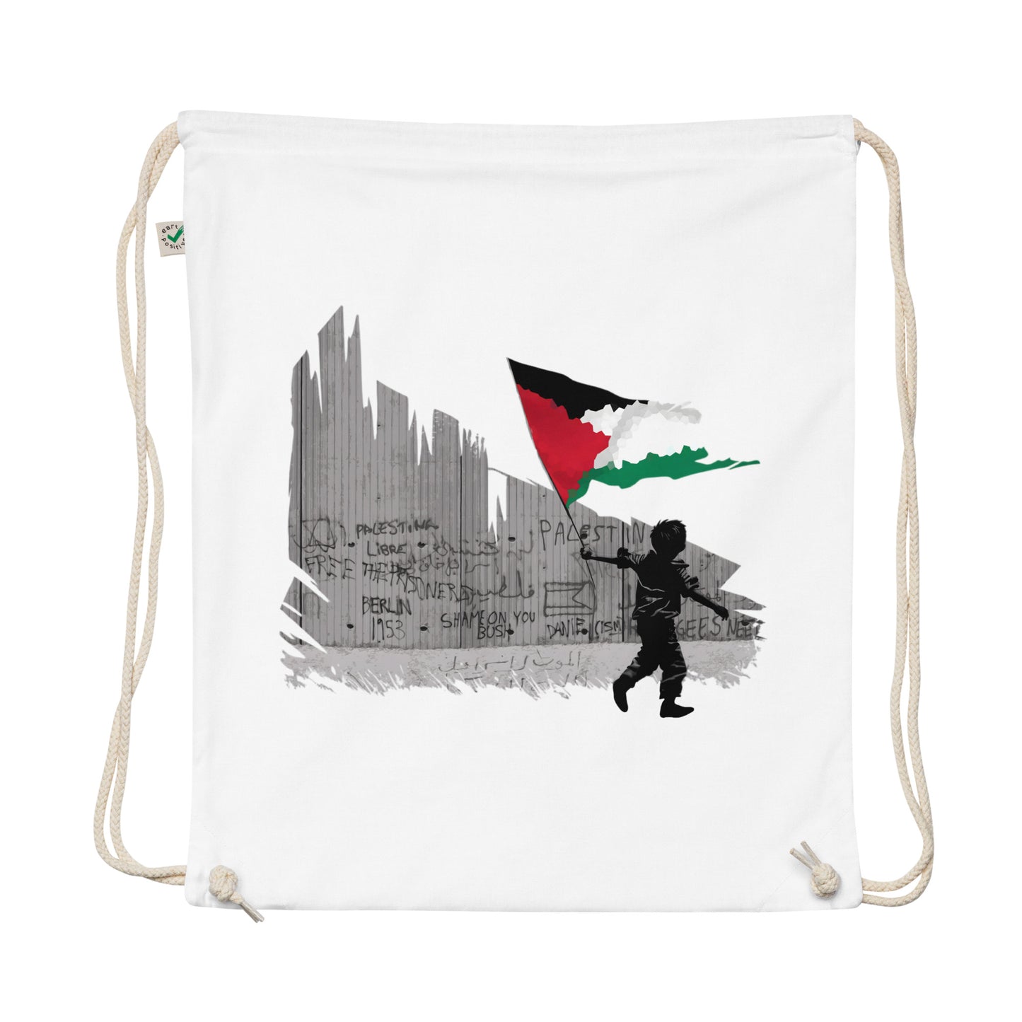 Freedom Knows No Walls | Organic Cotton Drawstring Bag
