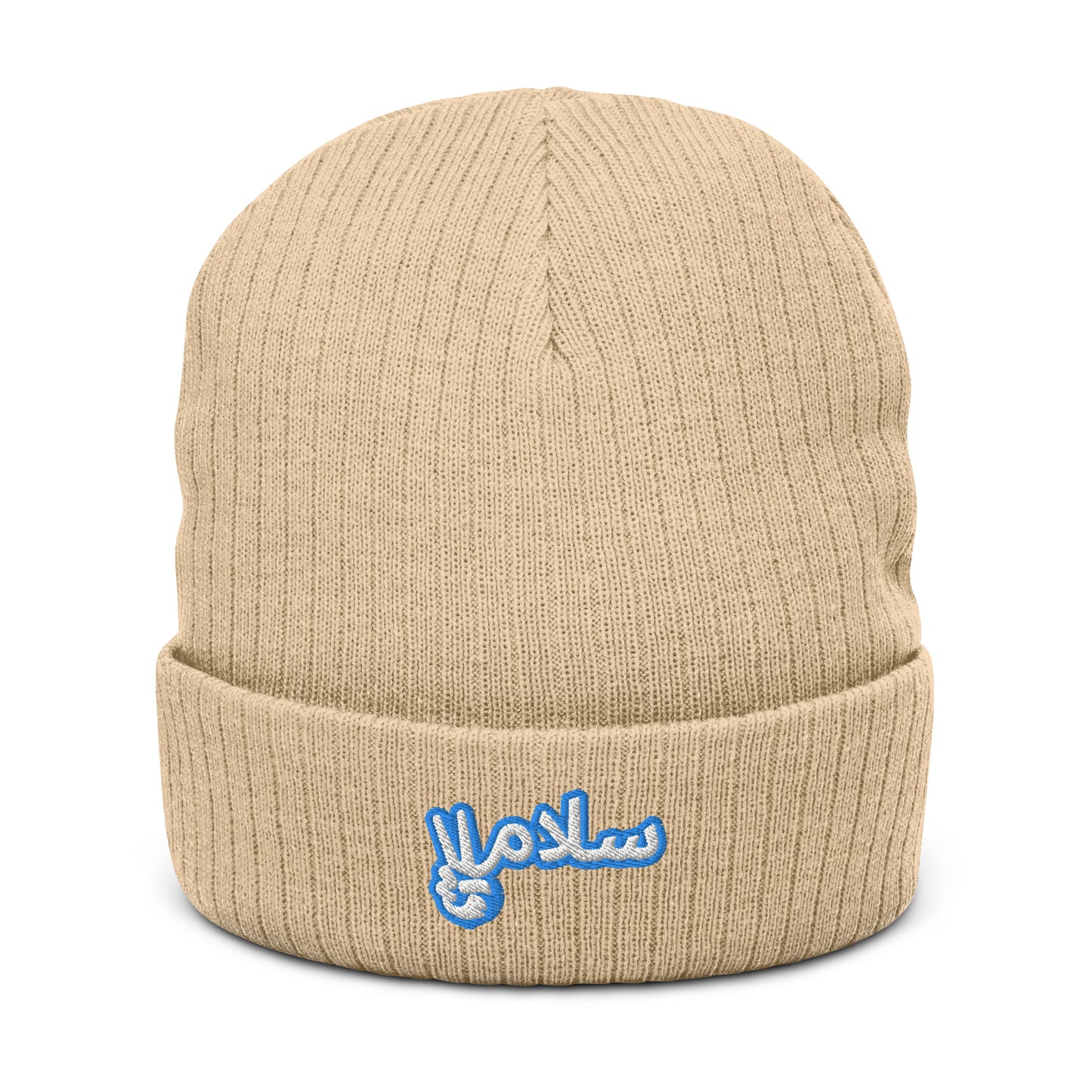 Salaam! | Ribbed Knit Beanie with Embroidered Emblem Teal