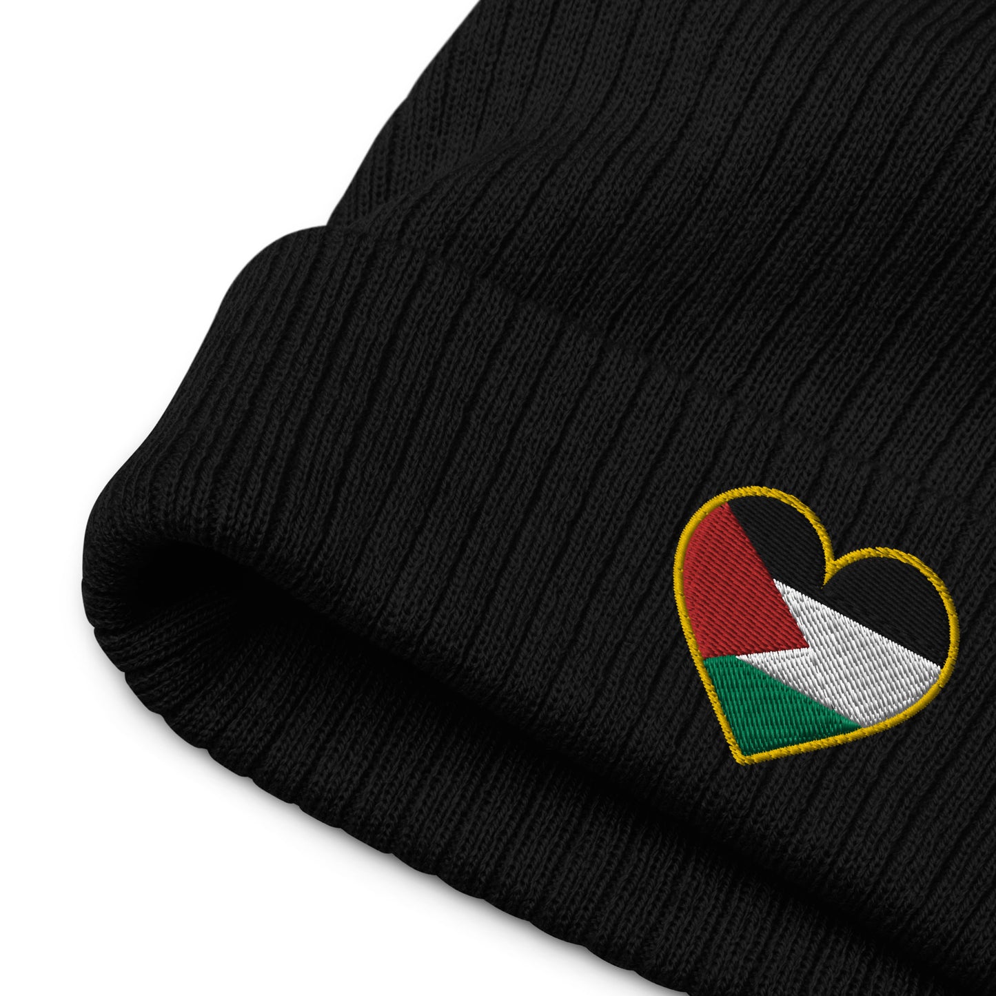 Love Palestine | Embroidered Ribbed Knit Beanie