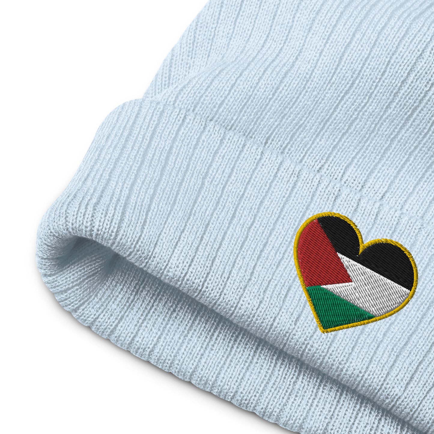 Love Palestine | Embroidered Ribbed Knit Beanie