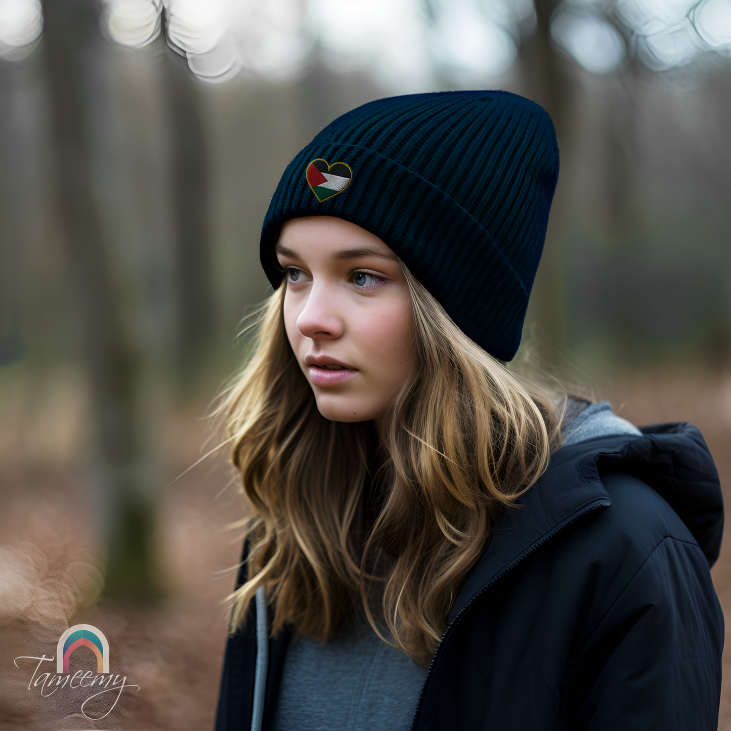 Love Palestine | Embroidered Ribbed Knit Beanie