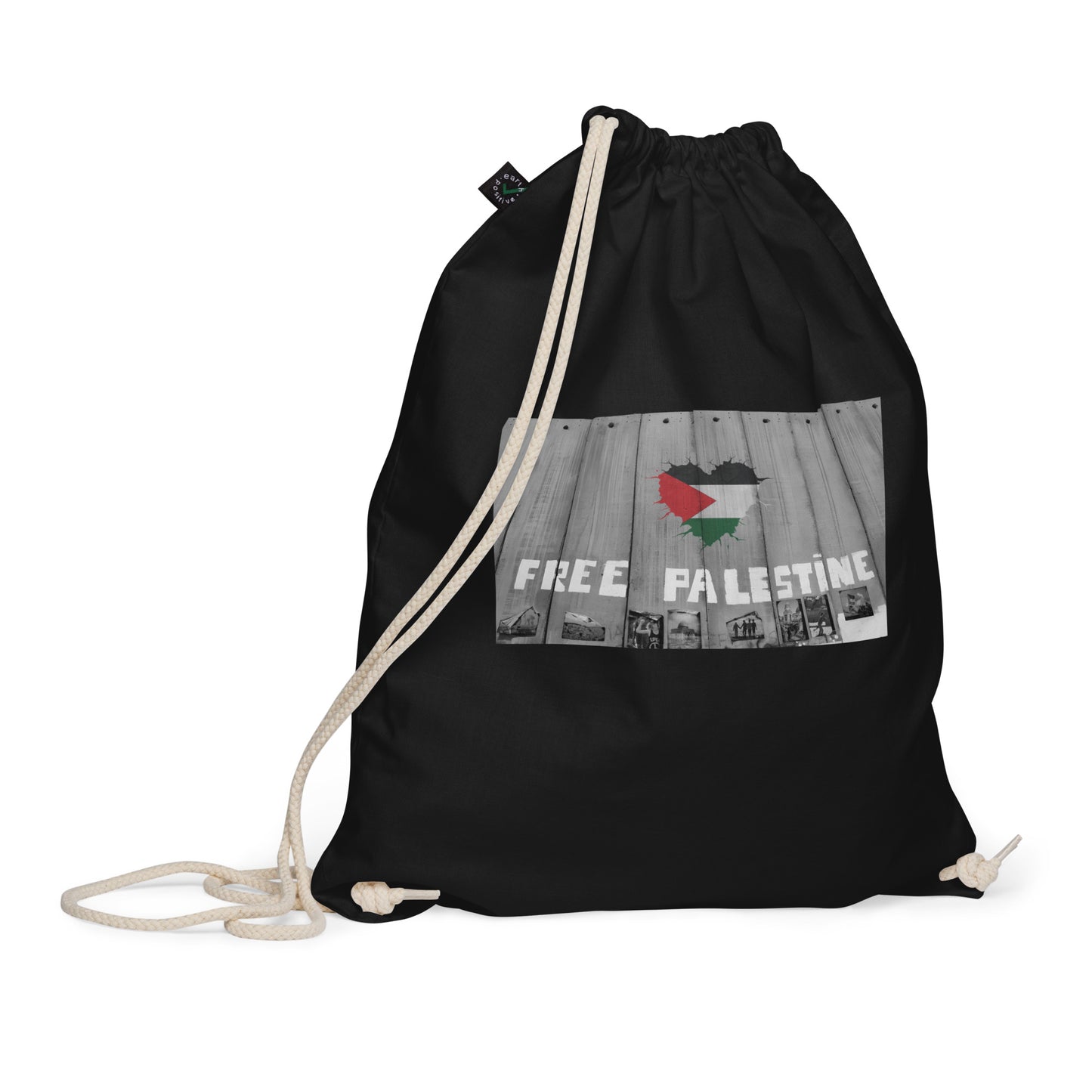 Free Palestine Wall | Black Drawstring Bag